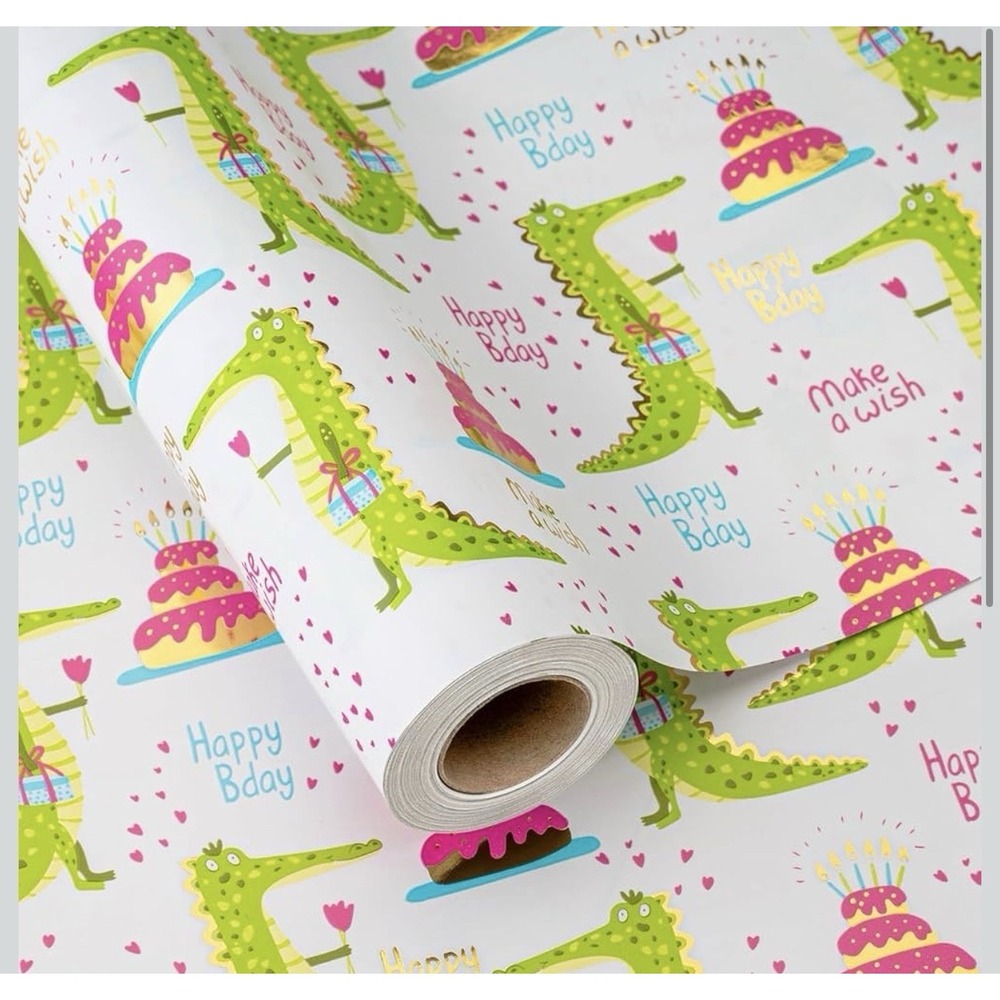 Retrify Wrapping Paper Roll,  Crocodile Happy Birthday Gift Wrap Paper, Lot 3